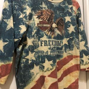 Harley Davidson Stars and Stripes, red,off white & blue women’s top